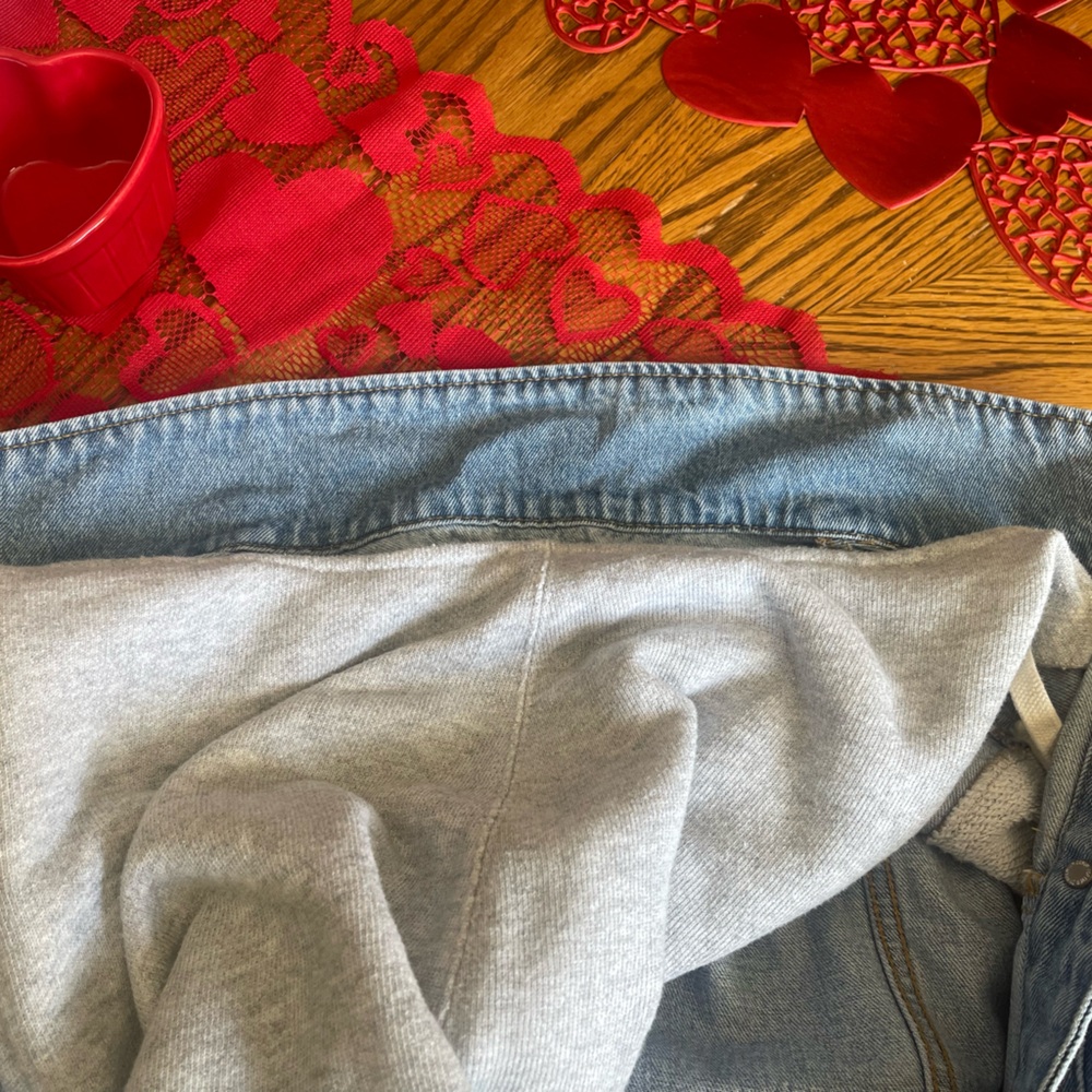 Forever 21 Blue Denim Jacket with Gray Knit Sleeves - Picture 6 of 11